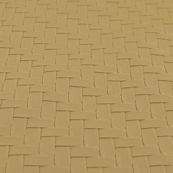 Rodeo Basketweave Pattern Semi Plain Faux Leather In Beige Colour Upholstery Fabric