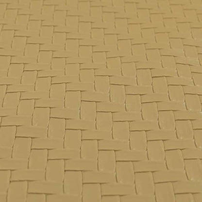 Rodeo Basketweave Pattern Semi Plain Faux Leather In Beige Colour Upholstery Fabric