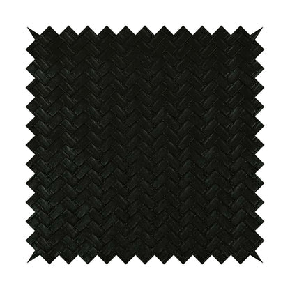 Rodeo Basketweave Pattern Semi Plain Faux Leather In Black Colour Upholstery Fabric