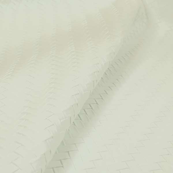 Rodeo Basketweave Pattern Semi Plain Faux Leather In White Colour Upholstery Fabric