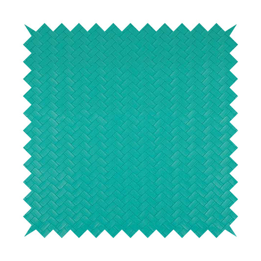 Rodeo Basketweave Pattern Semi Plain Faux Leather In Teal Blue Colour Upholstery Fabric