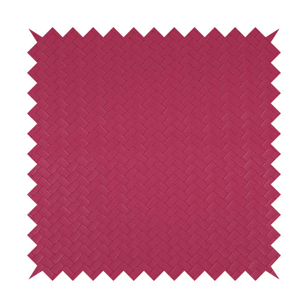 Rodeo Basketweave Pattern Semi Plain Faux Leather In Pink Colour Upholstery Fabric