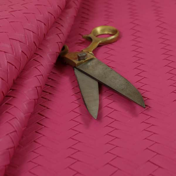 Rodeo Basketweave Pattern Semi Plain Faux Leather In Pink Colour Upholstery Fabric