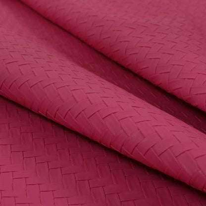 Rodeo Basketweave Pattern Semi Plain Faux Leather In Pink Colour Upholstery Fabric