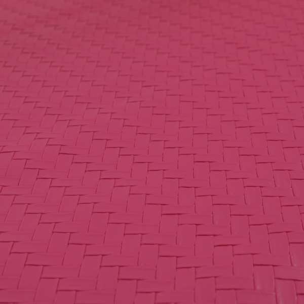 Rodeo Basketweave Pattern Semi Plain Faux Leather In Pink Colour Upholstery Fabric