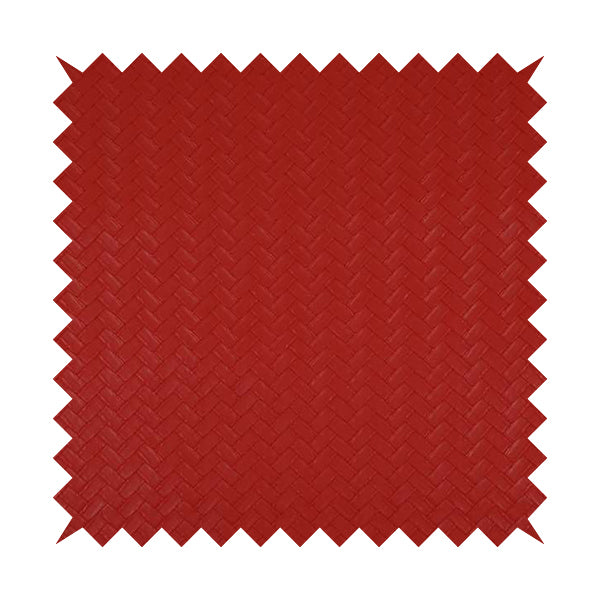 Rodeo Basketweave Pattern Semi Plain Faux Leather In Red Colour Upholstery Fabric