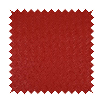 Rodeo Basketweave Pattern Semi Plain Faux Leather In Red Colour Upholstery Fabric