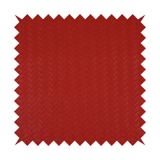 Rodeo Basketweave Pattern Semi Plain Faux Leather In Red Colour Upholstery Fabric