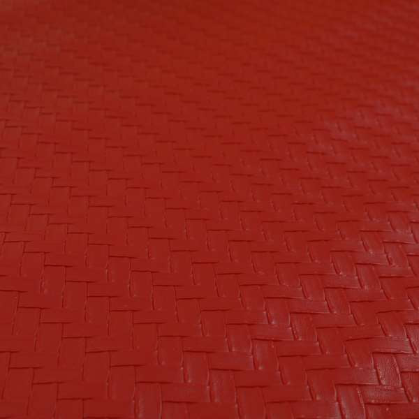 Rodeo Basketweave Pattern Semi Plain Faux Leather In Red Colour Upholstery Fabric