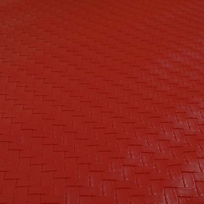 Rodeo Basketweave Pattern Semi Plain Faux Leather In Red Colour Upholstery Fabric