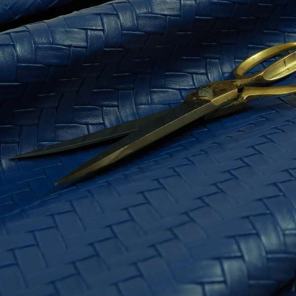 Rodeo Basketweave Pattern Semi Plain Faux Leather In Blue Colour Upholstery Fabric