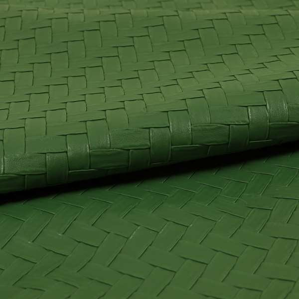 Rodeo Basketweave Pattern Semi Plain Faux Leather In Green Colour Upholstery Fabric