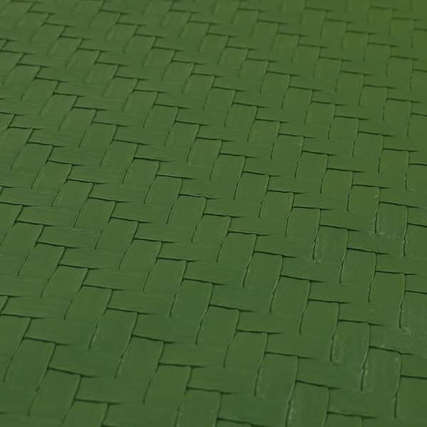 Rodeo Basketweave Pattern Semi Plain Faux Leather In Green Colour Upholstery Fabric