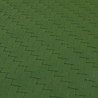 Rodeo Basketweave Pattern Semi Plain Faux Leather In Green Colour Upholstery Fabric