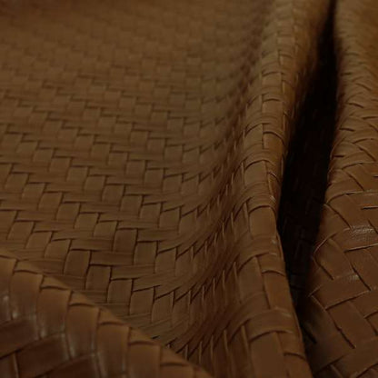 Rodeo Basketweave Pattern Semi Plain Faux Leather In Brown Colour Upholstery Fabric