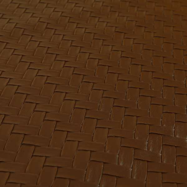 Rodeo Basketweave Pattern Semi Plain Faux Leather In Brown Colour Upholstery Fabric