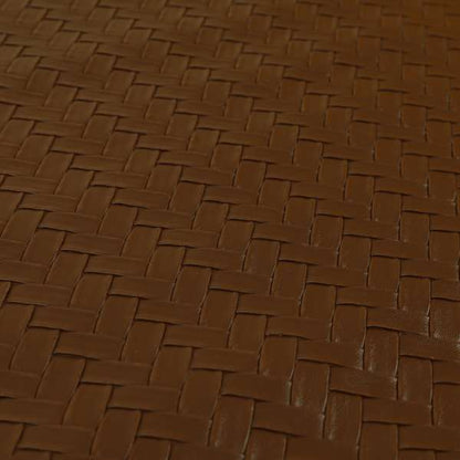 Rodeo Basketweave Pattern Semi Plain Faux Leather In Brown Colour Upholstery Fabric