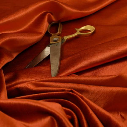 Rome Designer Silk Shine Velvet Effect Chenille Plain Furnishing Fabric In Orange Colour