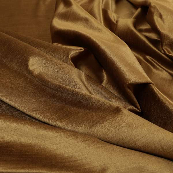 Rome Designer Silk Shine Velvet Effect Chenille Plain Furnishing Fabric In Gold Colour