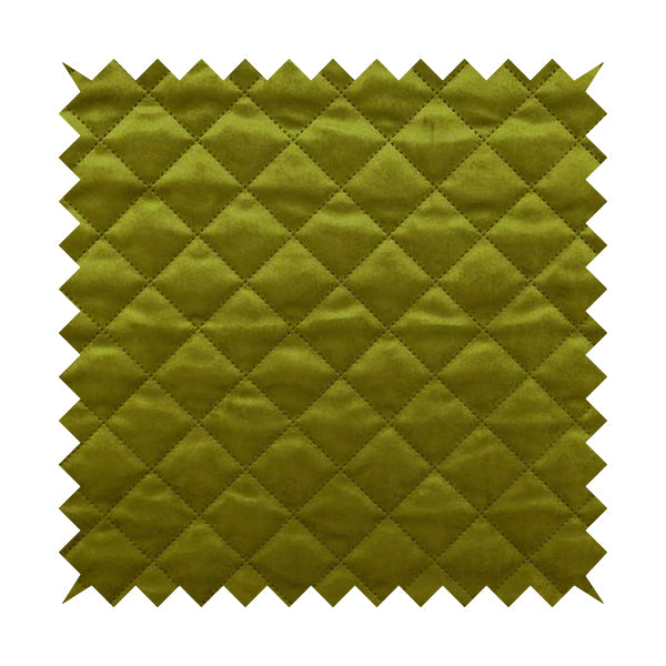 Rothko Quilted Velvet Plain Upholstery Fabric In Lime Green Colour - Roman Blinds