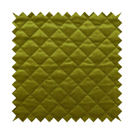 Rothko Quilted Velvet Plain Upholstery Fabric In Lime Green Colour