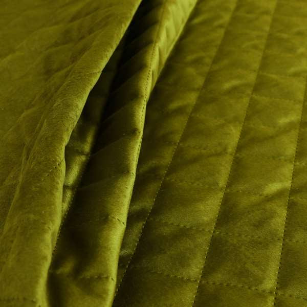 Rothko Quilted Velvet Plain Upholstery Fabric In Lime Green Colour - Roman Blinds