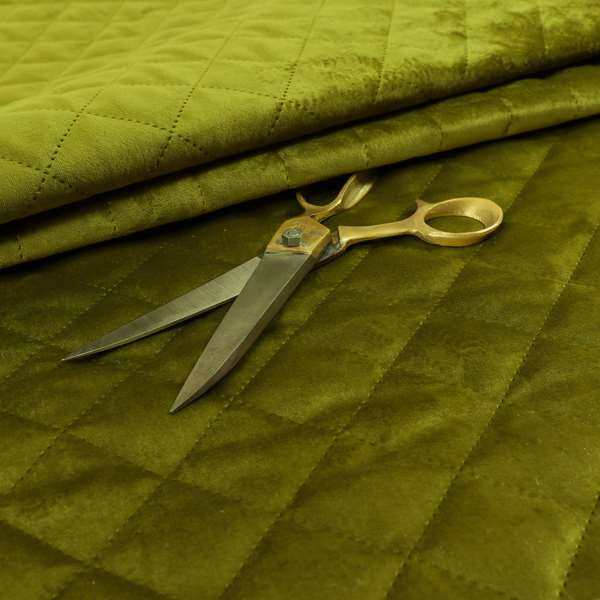 Rothko Quilted Velvet Plain Upholstery Fabric In Lime Green Colour - Roman Blinds