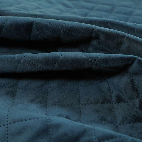 Rothko Quilted Velvet Plain Upholstery Fabric In Navy Blue Colour - Roman Blinds