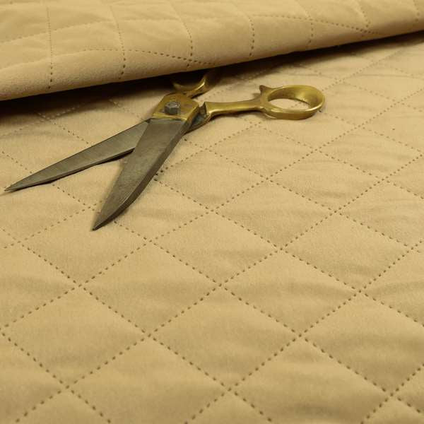 Rothko Quilted Velvet Plain Upholstery Fabric In Beige Colour - Roman Blinds