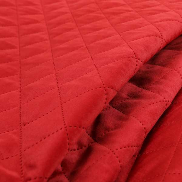 Rothko Quilted Velvet Plain Upholstery Fabric In Red Colour - Roman Blinds