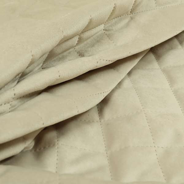 Rothko Quilted Velvet Plain Upholstery Fabric In Cream Colour - Roman Blinds