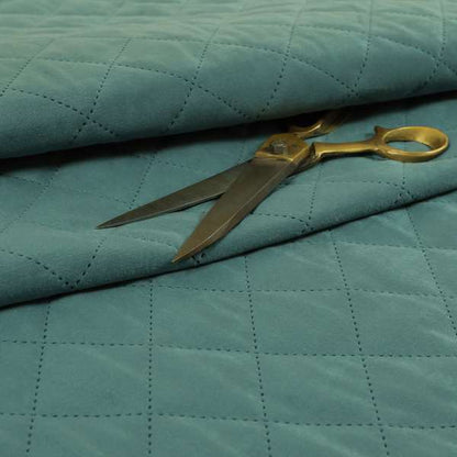 Rothko Quilted Velvet Plain Upholstery Fabric In Ocean Blue Colour - Roman Blinds