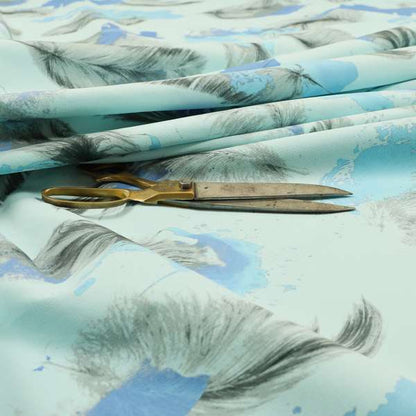 Saleem Printed Velvet Leaf Pattern Velour Soft Velvet Blue Colour Upholstery Fabric - Made To Measure Curtains