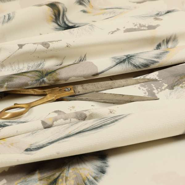 Saleem Printed Velvet Leaf Pattern Velour Soft Velvet White Colour Upholstery Fabric - Roman Blinds