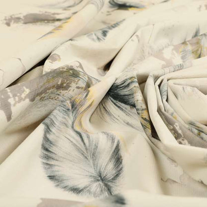 Saleem Printed Velvet Leaf Pattern Velour Soft Velvet White Colour Upholstery Fabric - Roman Blinds