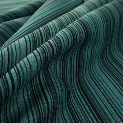 Samantha Black Striped Design Printed Soft Chenille Furnishing Fabric Teal Blue Colour - Made To Measure Curtains