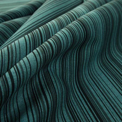 Samantha Black Striped Design Printed Soft Chenille Furnishing Fabric Teal Blue Colour
