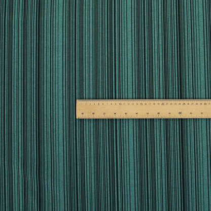 Samantha Black Striped Design Printed Soft Chenille Furnishing Fabric Teal Blue Colour - Roman Blinds