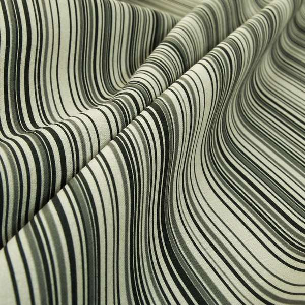 Samantha Black Striped Design Printed Soft Chenille Furnishing Fabric White Colour