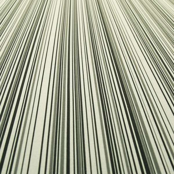 Samantha Black Striped Design Printed Soft Chenille Furnishing Fabric White Colour
