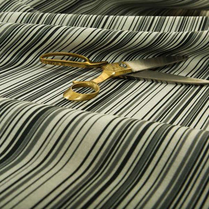 Samantha Black Striped Design Printed Soft Chenille Furnishing Fabric White Colour - Roman Blinds