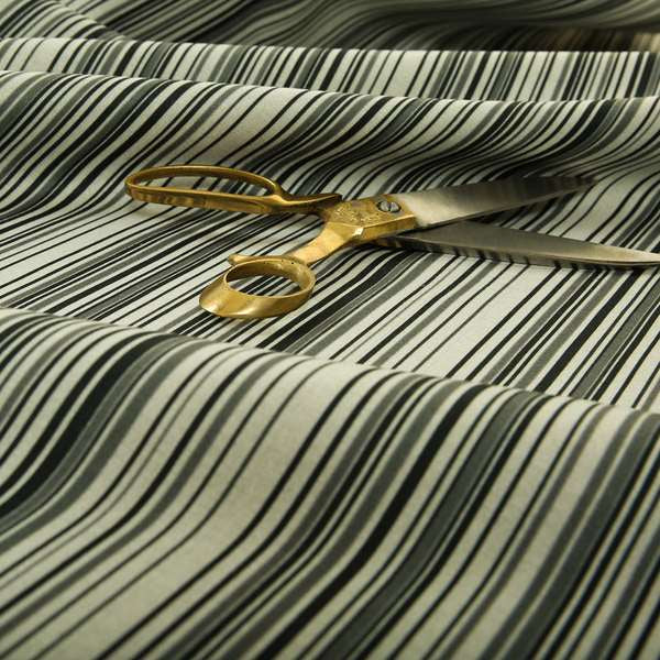 Samantha Black Striped Design Printed Soft Chenille Furnishing Fabric White Colour - Made To Measure Curtains