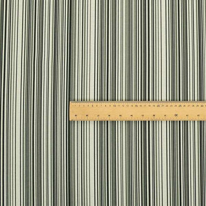 Samantha Black Striped Design Printed Soft Chenille Furnishing Fabric White Colour