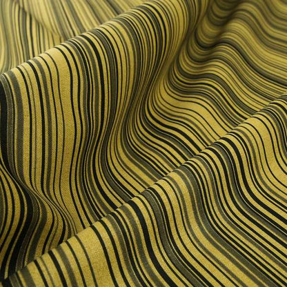 Samantha Black Striped Design Printed Soft Chenille Furnishing Fabric Yellow Colour - Roman Blinds