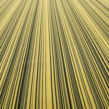 Samantha Black Striped Design Printed Soft Chenille Furnishing Fabric Yellow Colour