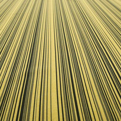 Samantha Black Striped Design Printed Soft Chenille Furnishing Fabric Yellow Colour - Made To Measure Curtains