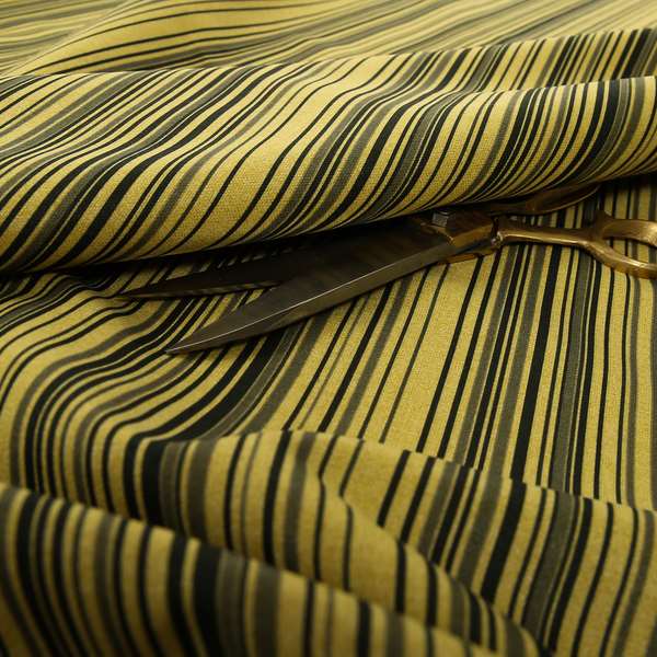 Samantha Black Striped Design Printed Soft Chenille Furnishing Fabric Yellow Colour - Handmade Cushions