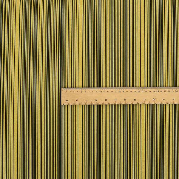 Samantha Black Striped Design Printed Soft Chenille Furnishing Fabric Yellow Colour