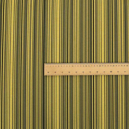 Samantha Black Striped Design Printed Soft Chenille Furnishing Fabric Yellow Colour - Made To Measure Curtains