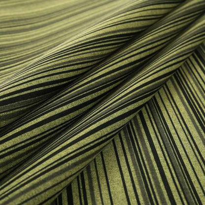 Samantha Black Striped Design Printed Soft Chenille Furnishing Fabric Green Colour - Made To Measure Curtains